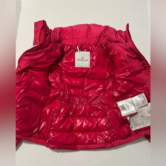 Moncler Girls Pink Puffer Logo Jacket - Picture 9 of 16